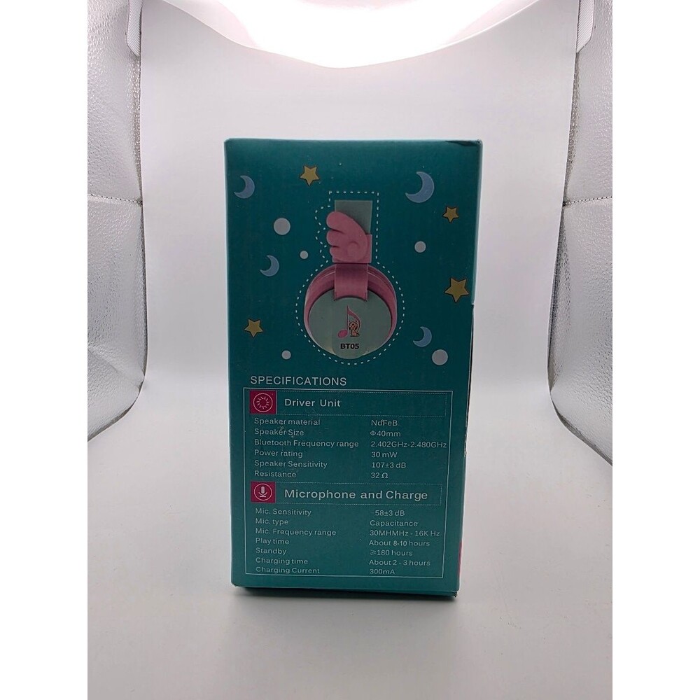 RIWBOX BT05 Angel Wings Kids Bluetooth Headphones Foldable Pink - Picture 2 of 5